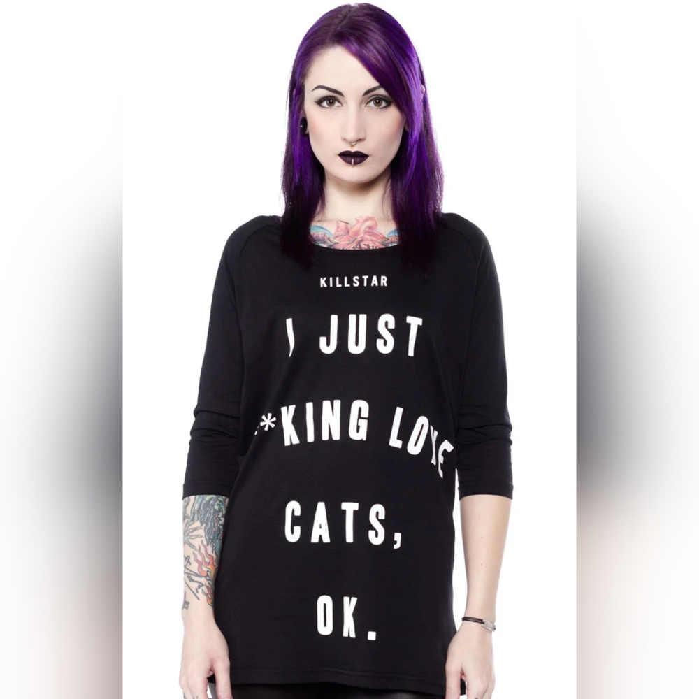 Killstar Cats Ladies Raglan T-Shirt Size S - Picture 14 of 14